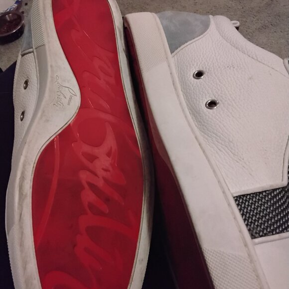 Christian Louboutin Mens Lace-up Tennis Shoes (red bottom),12, White w/Grey Sued main image 6